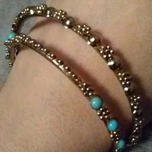 BOGO Set of 2 Gold India Bangle Bracelets with Turquoise Stones Indian Bangles